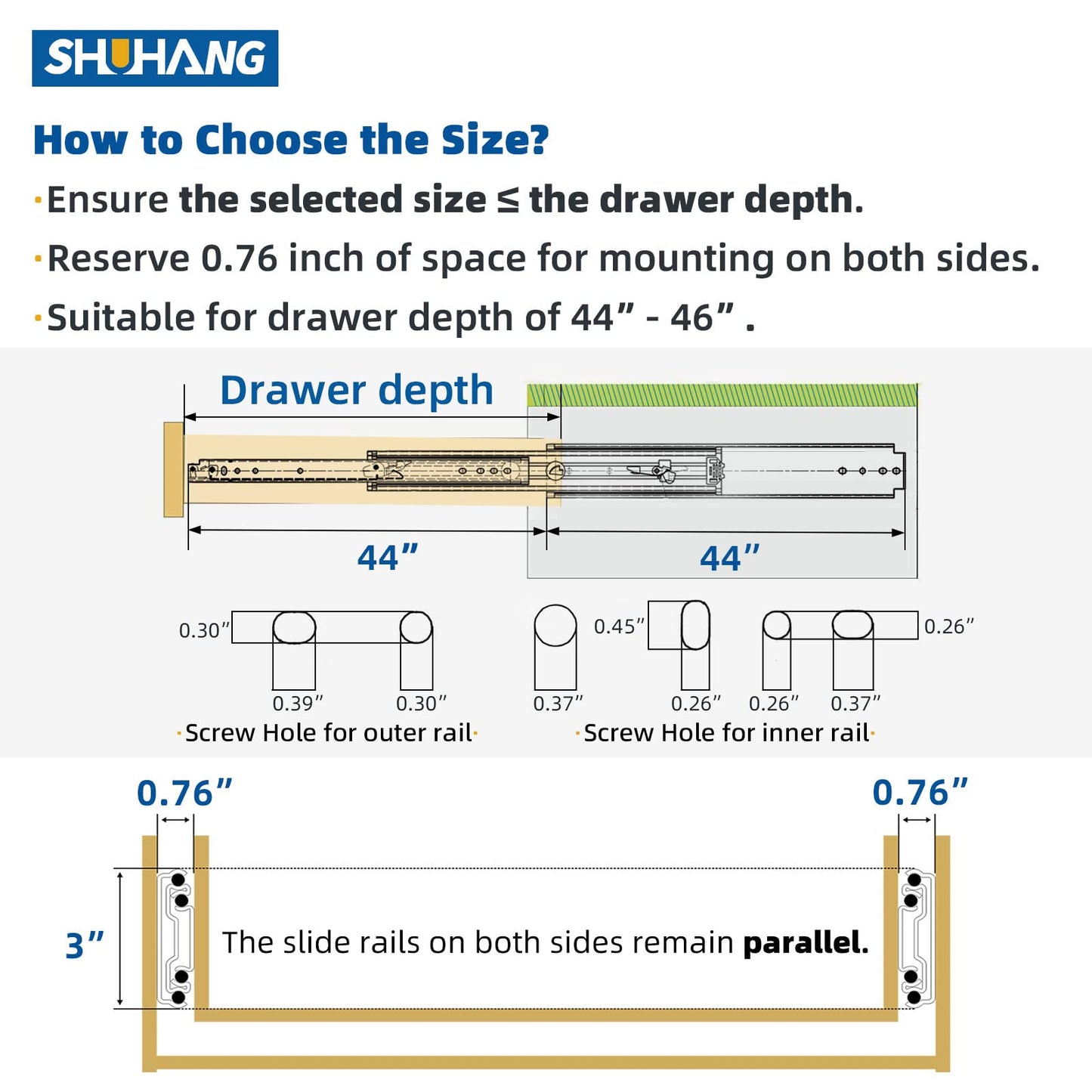 SHUHANG Heavy Duty Drawer Slides Full Extension 12 14 16 18 20 22 24 26 28 30 32 34 36 38 40 Inch (51mm -Without Lock, 34 inch)