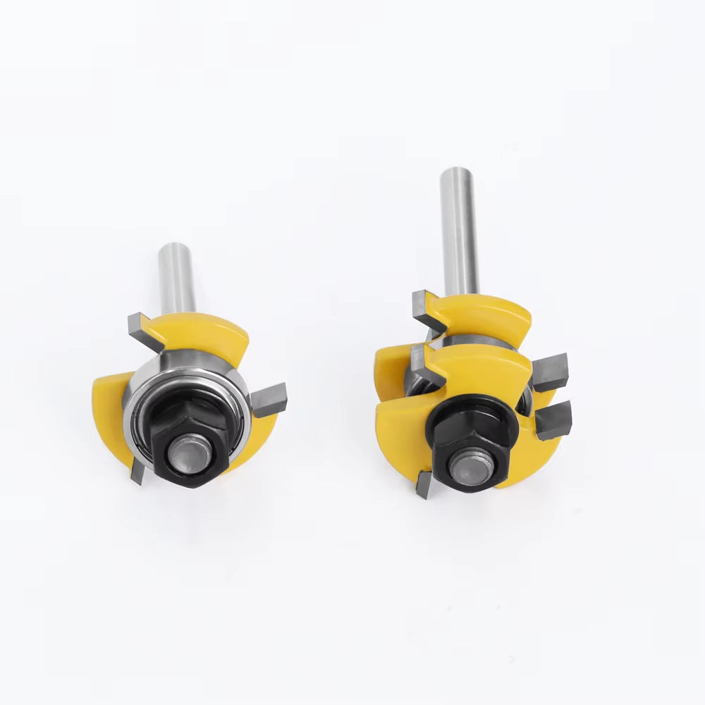 2Pcs 6Mm 1/4" Shank Tongue & Groove Router Bits 3/4" Stock 3 Teeth T-Shape Tenon Milling Cutter for Wood Woodworking Tools