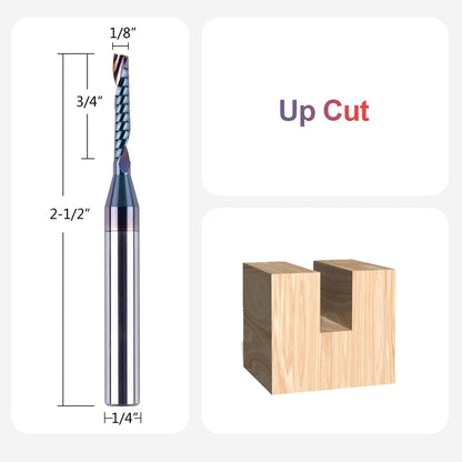 SpeTool 1/4 Shank Single Flute Router Bit with Extra Long Life Coating ,Solid Carbide O Flute End Mill Spiral Upcut Bit for CNC Aluminum Cutter
