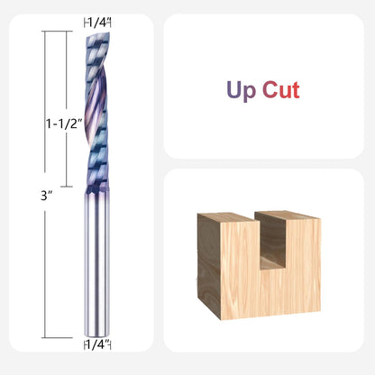 SpeTool 1/4 Shank Single Flute Router Bit with Extra Long Life Coating ,Solid Carbide O Flute End Mill Spiral Upcut Bit for CNC Aluminum Cutter