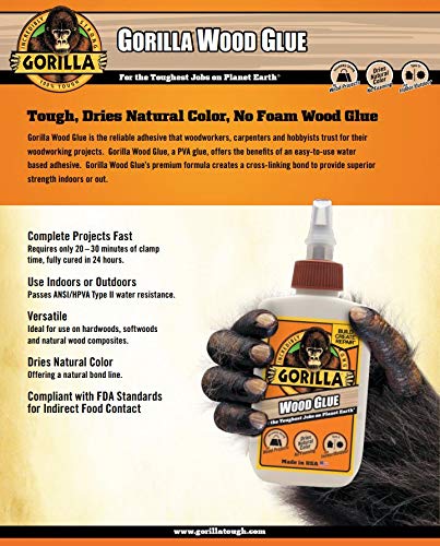 Gorilla Wood Glue, Gel, Indoor & Outdoor Carpentry Projects, Paintable, Sandable, Moisture Resistant, Clamping, Natural Color, 18oz/532mL, (Pack of 1)