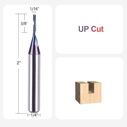 SpeTool 1/4 Shank Single Flute Router Bit with Extra Long Life Coating ,Solid Carbide O Flute End Mill Spiral Upcut Bit for CNC Aluminum Cutter