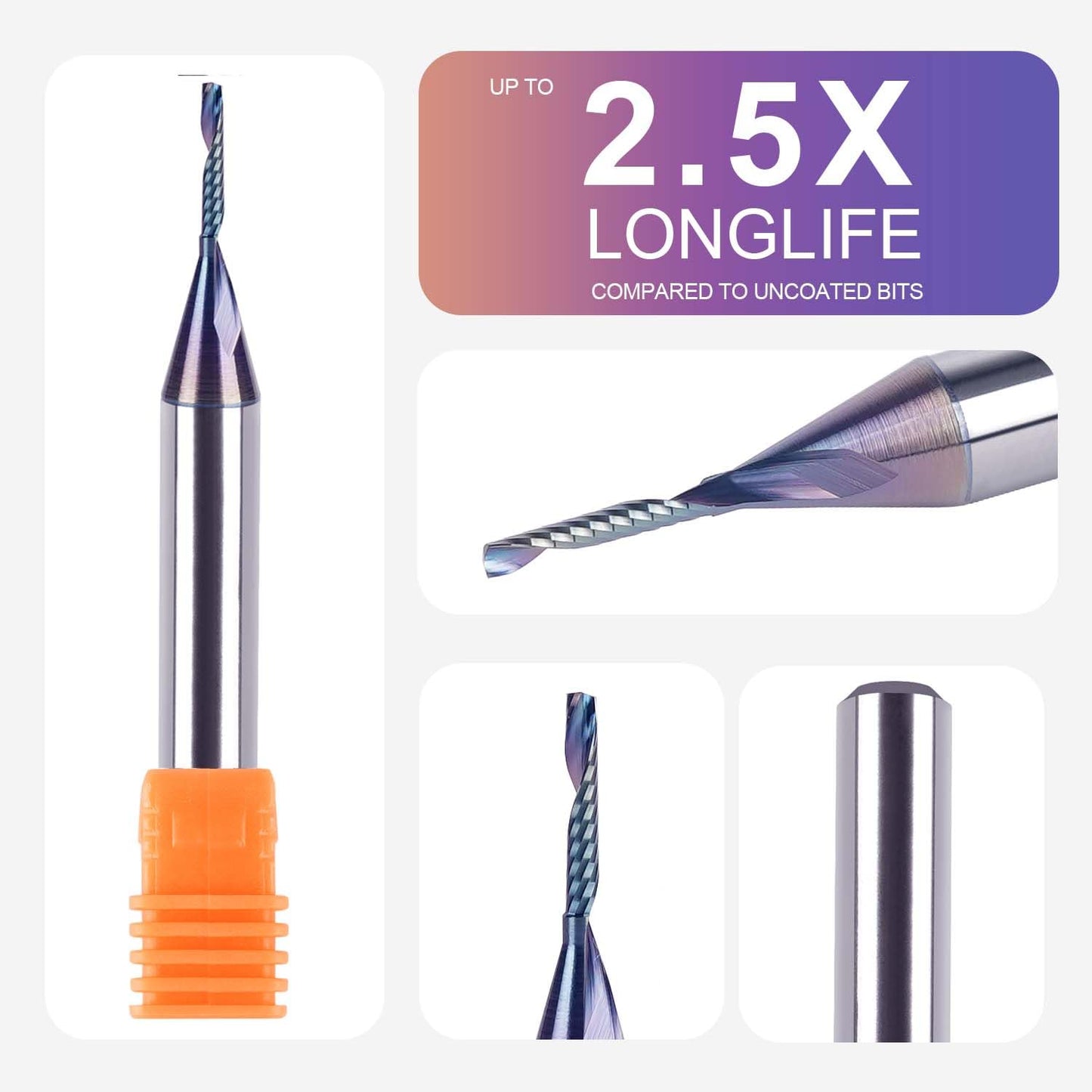 SpeTool 1/4 Shank Single Flute Router Bit with Extra Long Life Coating ,Solid Carbide O Flute End Mill Spiral Upcut Bit for CNC Aluminum Cutter