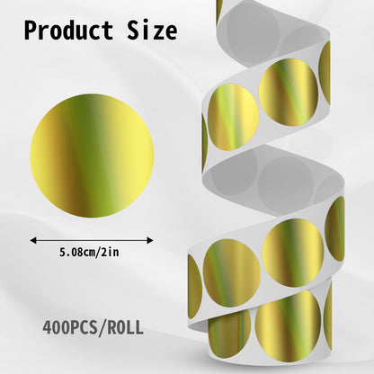2 Inch Circle Holographic Thermal Label 400pcs Thermal Printer Stickers, Silver Printable Thermal Label for Small Business Logo Design Waterproof Round Stickers Roll