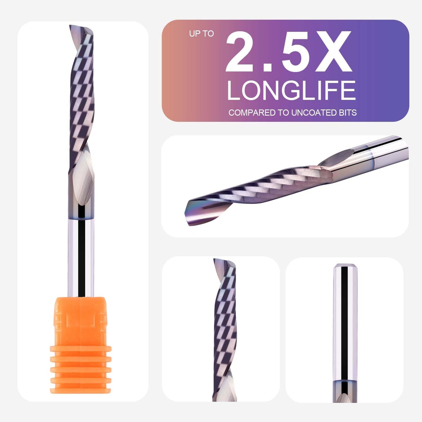 SpeTool 1/4 Shank Single Flute Router Bit with Extra Long Life Coating ,Solid Carbide O Flute End Mill Spiral Upcut Bit for CNC Aluminum Cutter