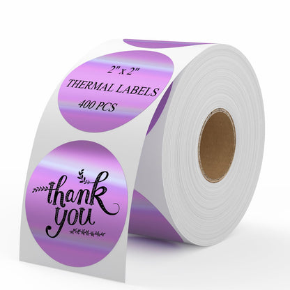 2 Inch Circle Holographic Thermal Label 400pcs Thermal Printer Stickers, Silver Printable Thermal Label for Small Business Logo Design Waterproof Round Stickers Roll