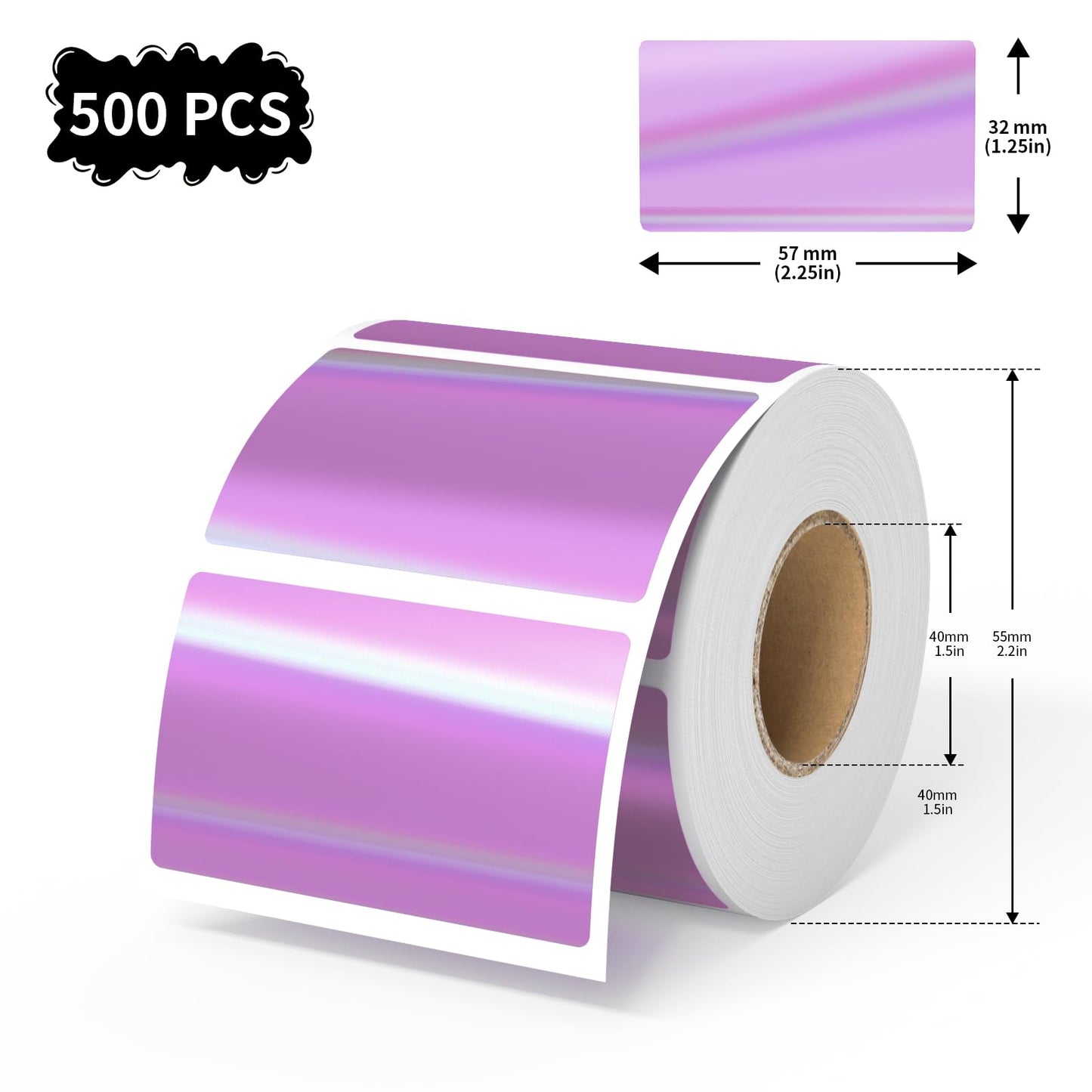 2 Inch Circle Holographic Thermal Label 400pcs Thermal Printer Stickers, Silver Printable Thermal Label for Small Business Logo Design Waterproof Round Stickers Roll