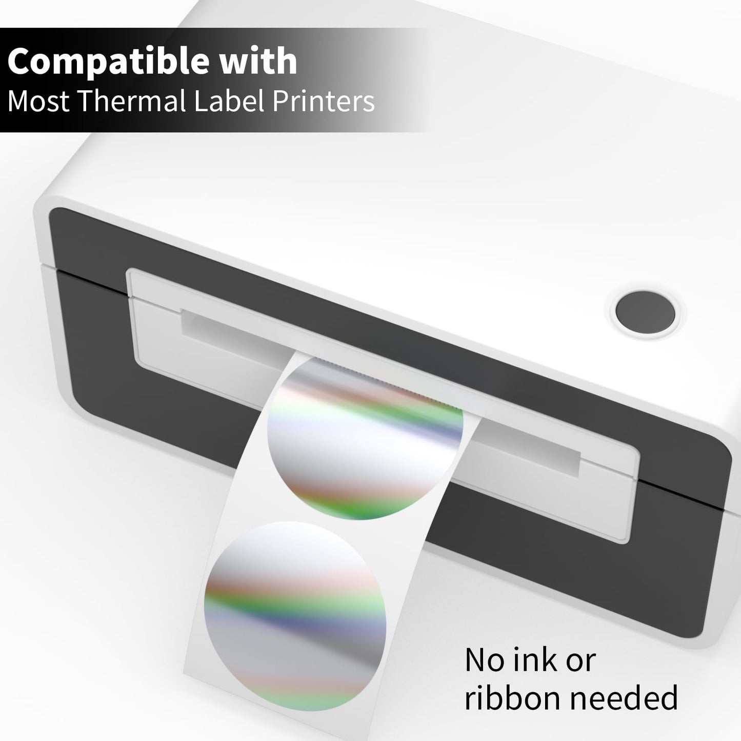 2 Inch Circle Holographic Thermal Label 400pcs Thermal Printer Stickers, Silver Printable Thermal Label for Small Business Logo Design Waterproof Round Stickers Roll