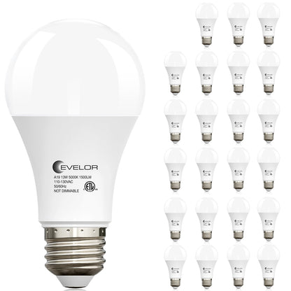 evelor A19 LED Light Bulbs,100 Watt Equivalent Daylight 5000K Efficient 13W,1500 Lumens Bright Lightbulbs,E26 Base, Non-Dimmable, 15000-Hour Lifespan for Bedroom, Living Room, Office, 6-Packs