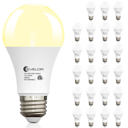 evelor A19 LED Light Bulbs,100 Watt Equivalent Daylight 5000K Efficient 13W,1500 Lumens Bright Lightbulbs,E26 Base, Non-Dimmable, 15000-Hour Lifespan for Bedroom, Living Room, Office, 6-Packs