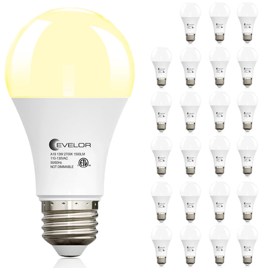 evelor A19 LED Light Bulbs,100 Watt Equivalent Daylight 5000K Efficient 13W,1500 Lumens Bright Lightbulbs,E26 Base, Non-Dimmable, 15000-Hour Lifespan for Bedroom, Living Room, Office, 6-Packs