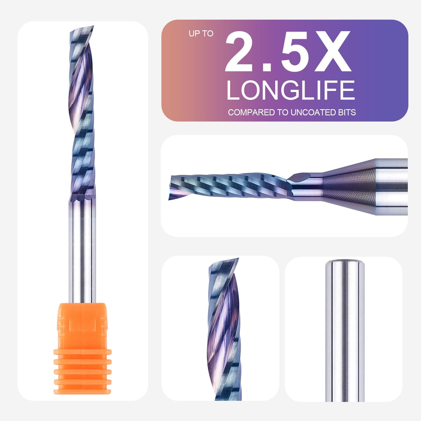 SpeTool 1/4 Shank Single Flute Router Bit with Extra Long Life Coating ,Solid Carbide O Flute End Mill Spiral Upcut Bit for CNC Aluminum Cutter