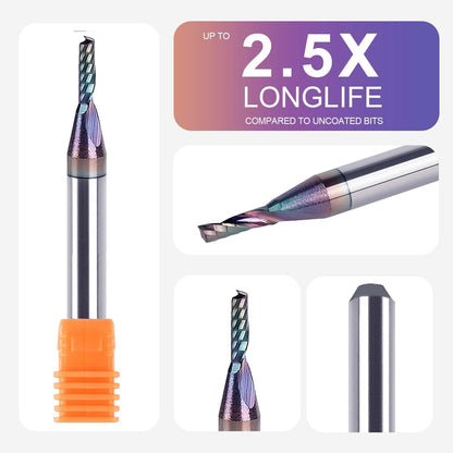 SpeTool 1/4 Shank Single Flute Router Bit with Extra Long Life Coating ,Solid Carbide O Flute End Mill Spiral Upcut Bit for CNC Aluminum Cutter