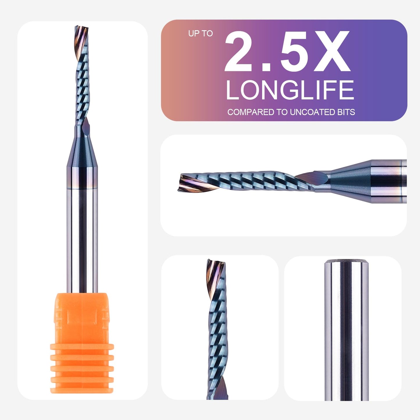 SpeTool 1/4 Shank Single Flute Router Bit with Extra Long Life Coating ,Solid Carbide O Flute End Mill Spiral Upcut Bit for CNC Aluminum Cutter