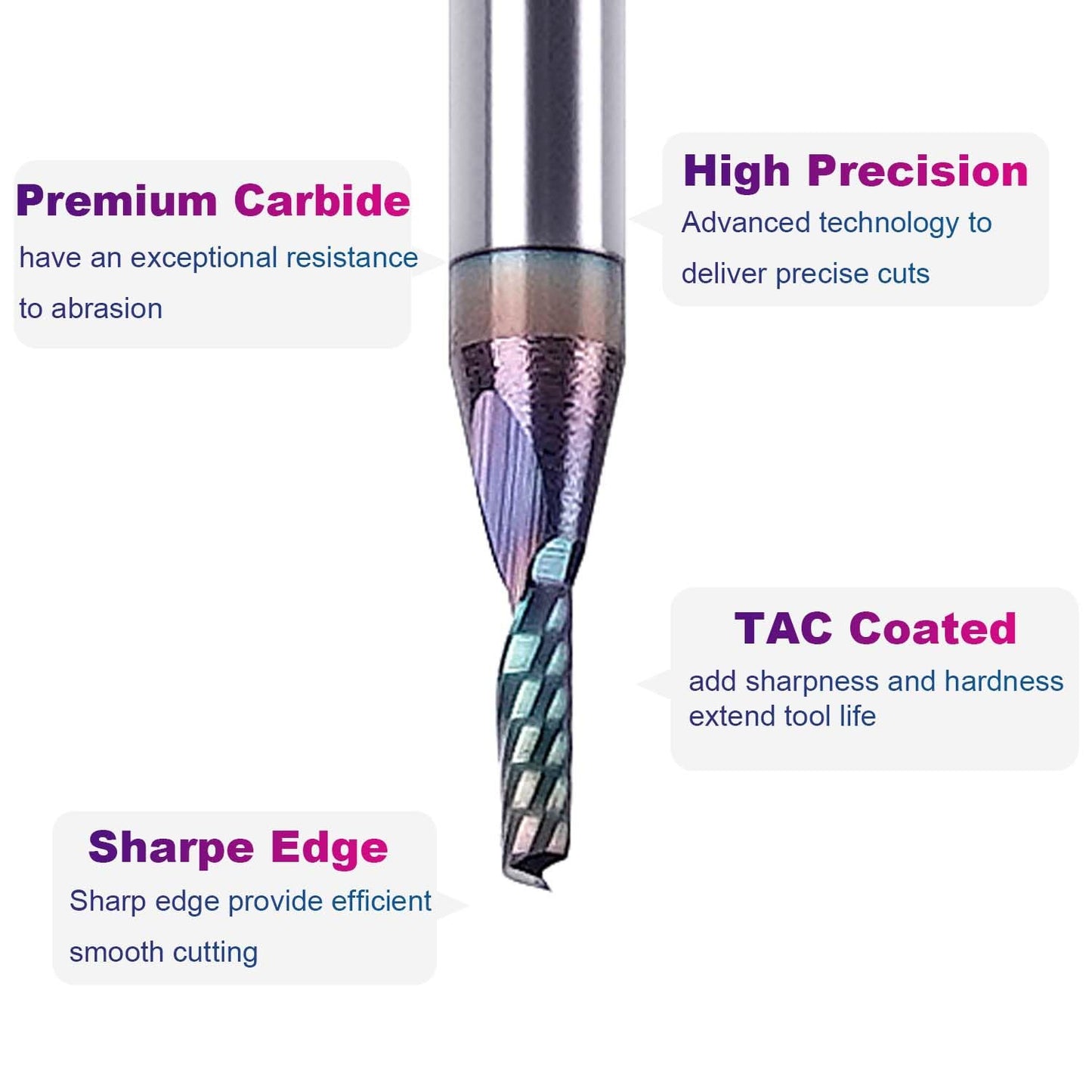 SpeTool 1/4 Shank Single Flute Router Bit with Extra Long Life Coating ,Solid Carbide O Flute End Mill Spiral Upcut Bit for CNC Aluminum Cutter