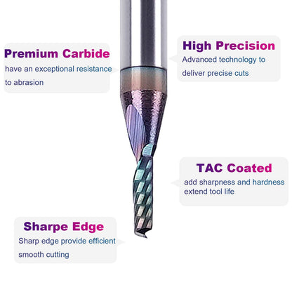 SpeTool 1/4 Shank Single Flute Router Bit with Extra Long Life Coating ,Solid Carbide O Flute End Mill Spiral Upcut Bit for CNC Aluminum Cutter