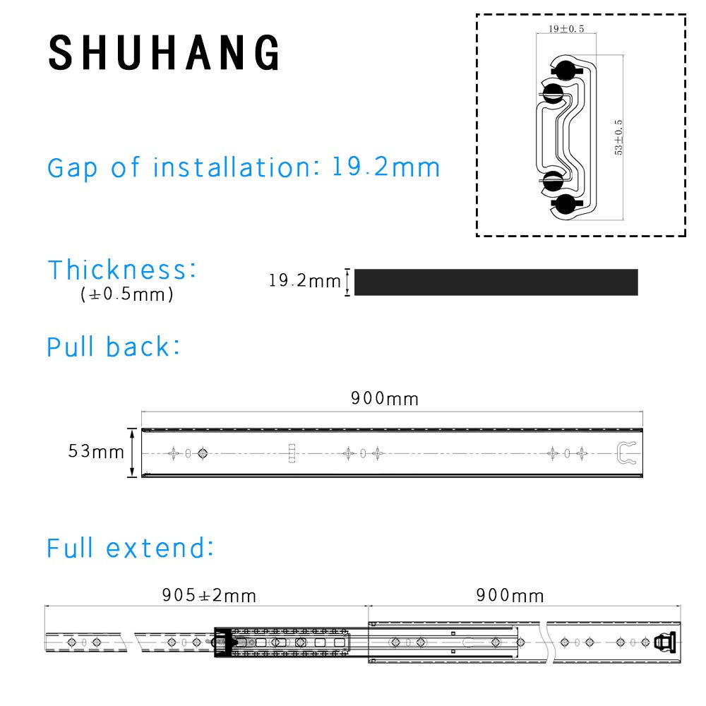 SHUHANG Heavy Duty Drawer Slides Full Extension 12 14 16 18 20 22 24 26 28 30 32 34 36 38 40 Inch (51mm -Without Lock, 34 inch)