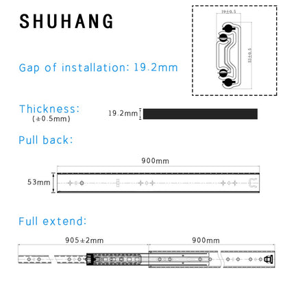 SHUHANG Heavy Duty Drawer Slides Full Extension 12 14 16 18 20 22 24 26 28 30 32 34 36 38 40 Inch (51mm -Without Lock, 34 inch)