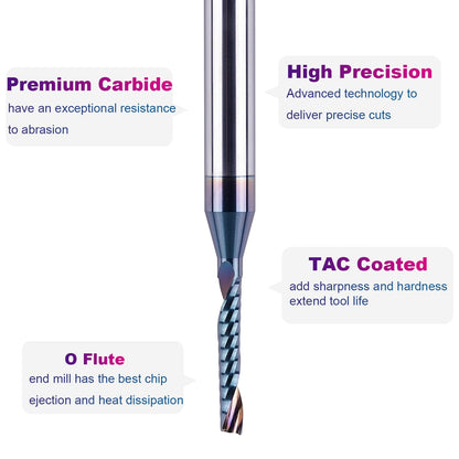 SpeTool 1/4 Shank Single Flute Router Bit with Extra Long Life Coating ,Solid Carbide O Flute End Mill Spiral Upcut Bit for CNC Aluminum Cutter