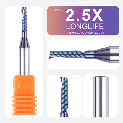 SpeTool 1/4 Shank Single Flute Router Bit with Extra Long Life Coating ,Solid Carbide O Flute End Mill Spiral Upcut Bit for CNC Aluminum Cutter