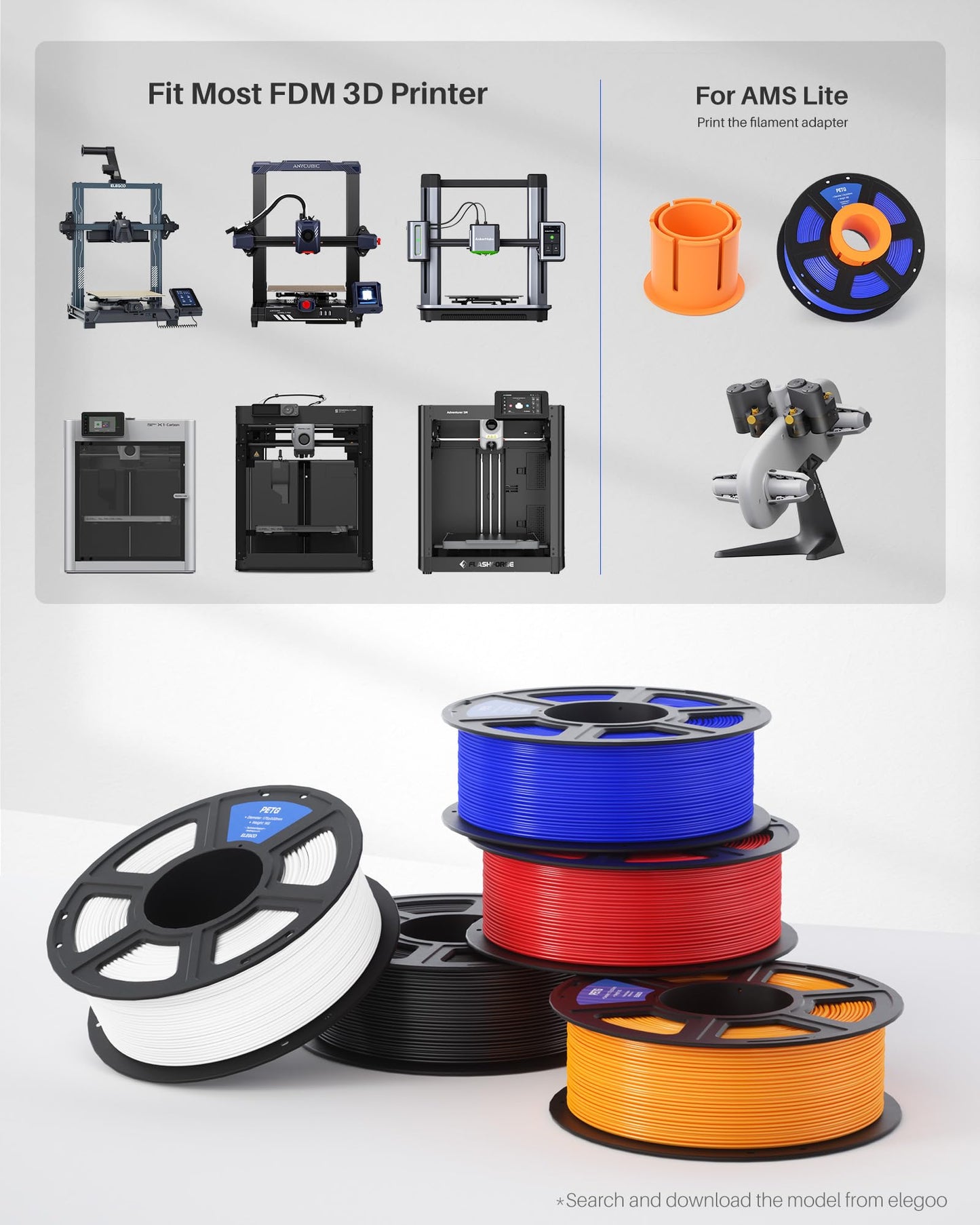 ELEGOO PETG 1.75 mm Black 4 Pack 1kg Spools (2.2 lbs), 3D Printing Filament Dimensional Accuracy +/- 0.02 mm, Fits for Most FDM 3D Printers