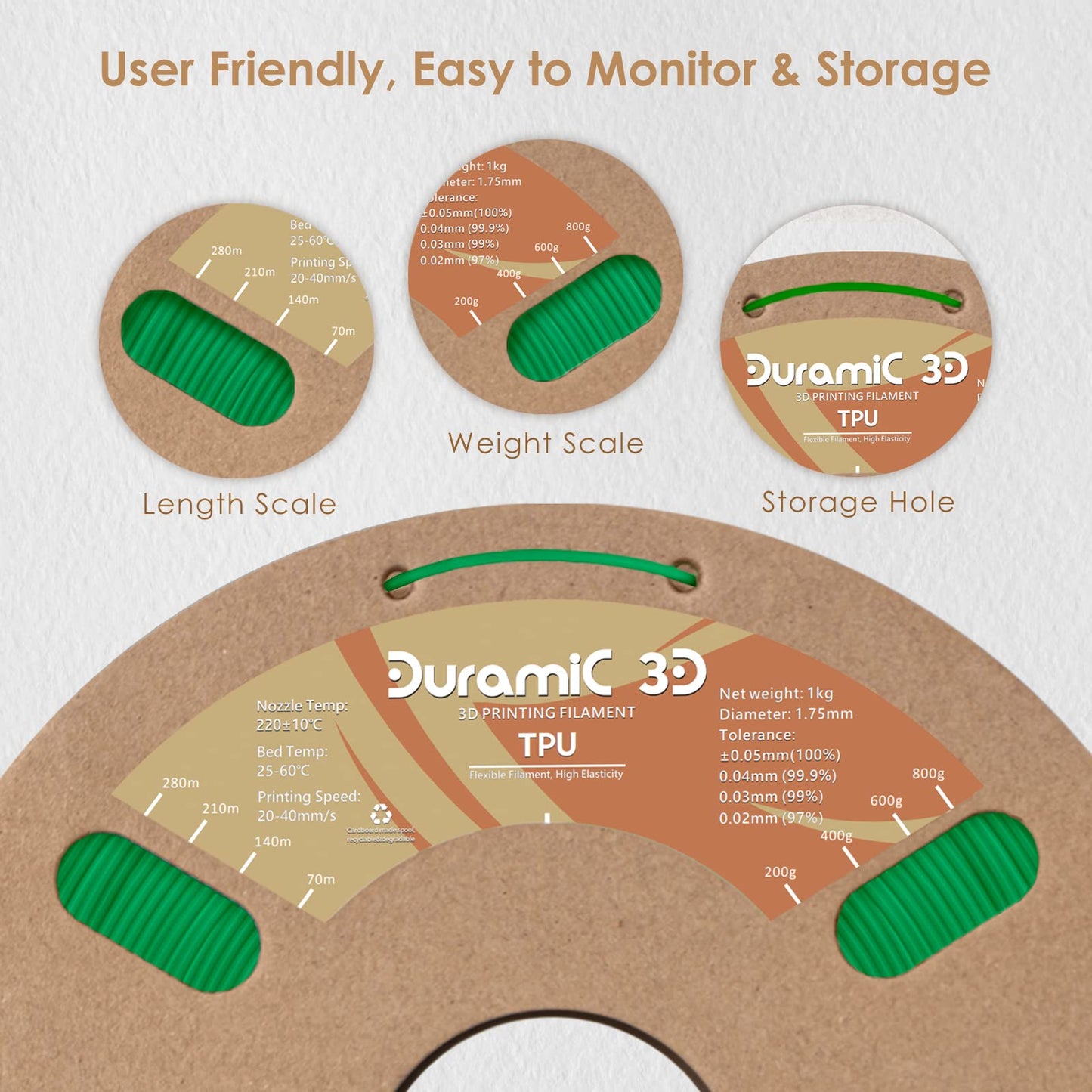 DURAMIC 3D TPU Filament 1.75mm Black, TPU Flexible Filament 95A, Soft TPU 3D Printing Filament, 1kg Spool, Dimensional Accuracy +/- 0.05mm, Black 1 Pack