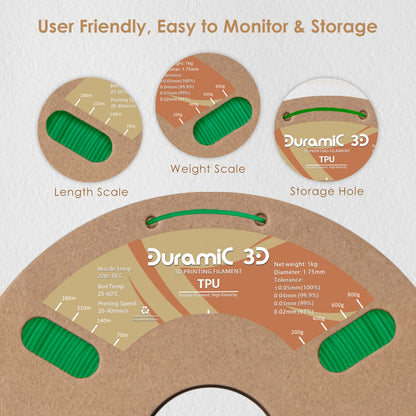 DURAMIC 3D TPU Filament 1.75mm Black, TPU Flexible Filament 95A, Soft TPU 3D Printing Filament, 1kg Spool, Dimensional Accuracy +/- 0.05mm, Black 1 Pack