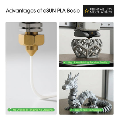 eSUN PLA Filament 1.75mm, PLA Basic 3D Printer Filament Dimensional Accuracy +/- 0.05mm, 1KG Spool (2.2 LBS) Speedy PLA Filament for 3D Printers, Grey