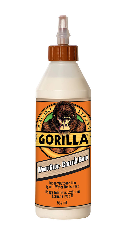 Gorilla Wood Glue, Gel, Indoor & Outdoor Carpentry Projects, Paintable, Sandable, Moisture Resistant, Clamping, Natural Color, 18oz/532mL, (Pack of 1)