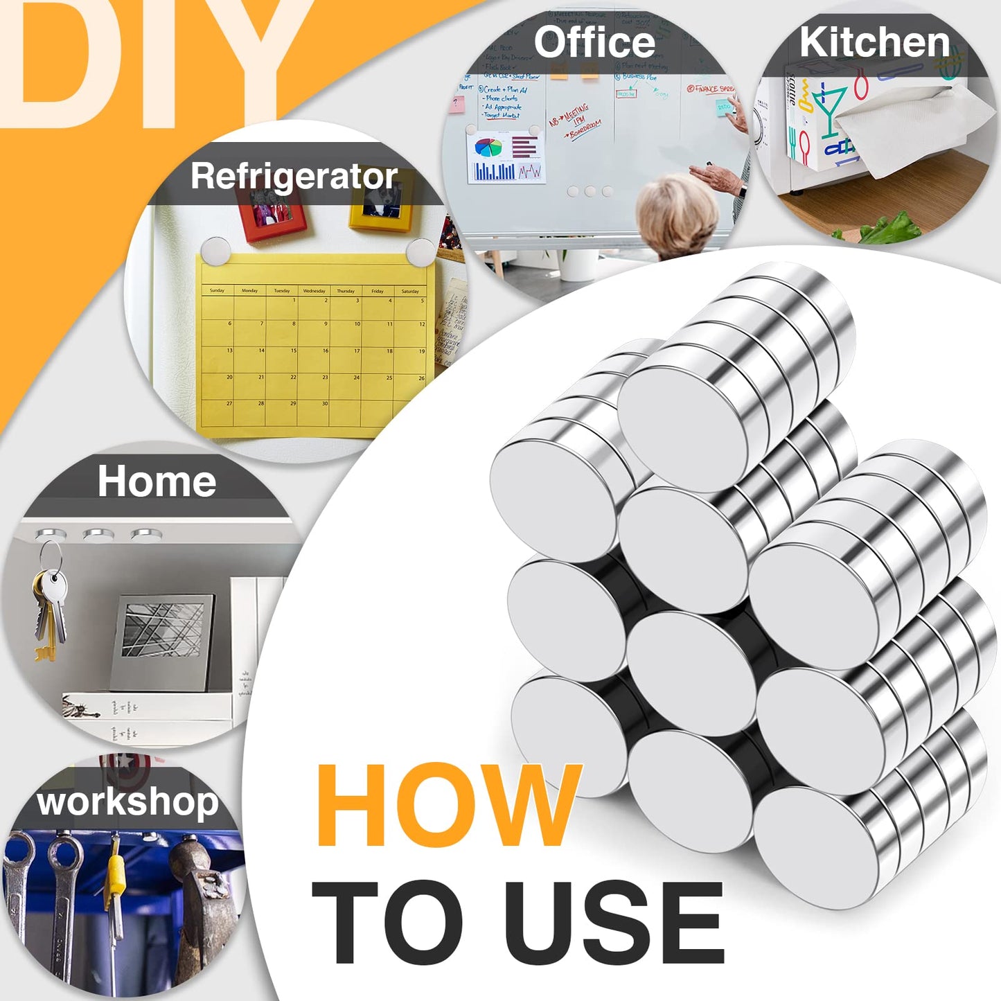 TRYMAG 5x3mm 80Pcs Small Refrigerator Magnets, Tiny Rare Earth Magnets Small Disc Magnet for Fridge, Whiteboard, Billboard, Dry Erase Board, Office Magnet