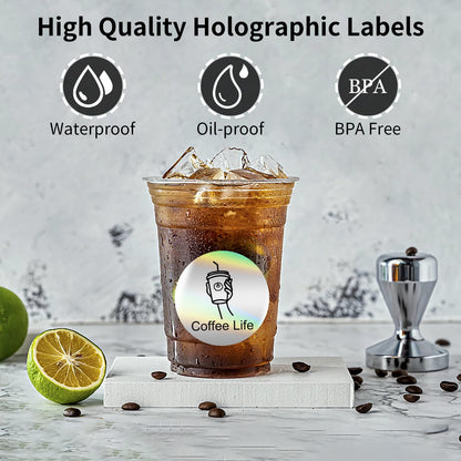 2 Inch Circle Holographic Thermal Label 400pcs Thermal Printer Stickers, Silver Printable Thermal Label for Small Business Logo Design Waterproof Round Stickers Roll