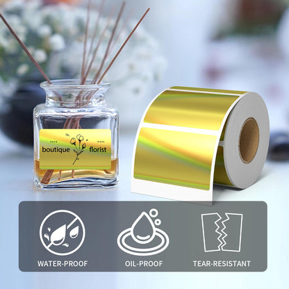 2 Inch Circle Holographic Thermal Label 400pcs Thermal Printer Stickers, Silver Printable Thermal Label for Small Business Logo Design Waterproof Round Stickers Roll