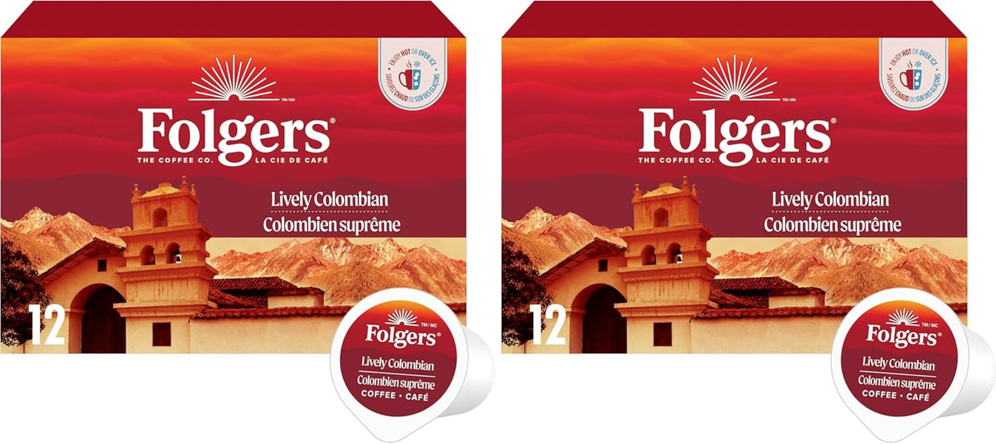 Folgers Classic Roast Medium Coffee Pods, Single Serve One Cup Pods made with Arabica Beans for Hot or Iced Drinks, 12 Count (Pack of 1)