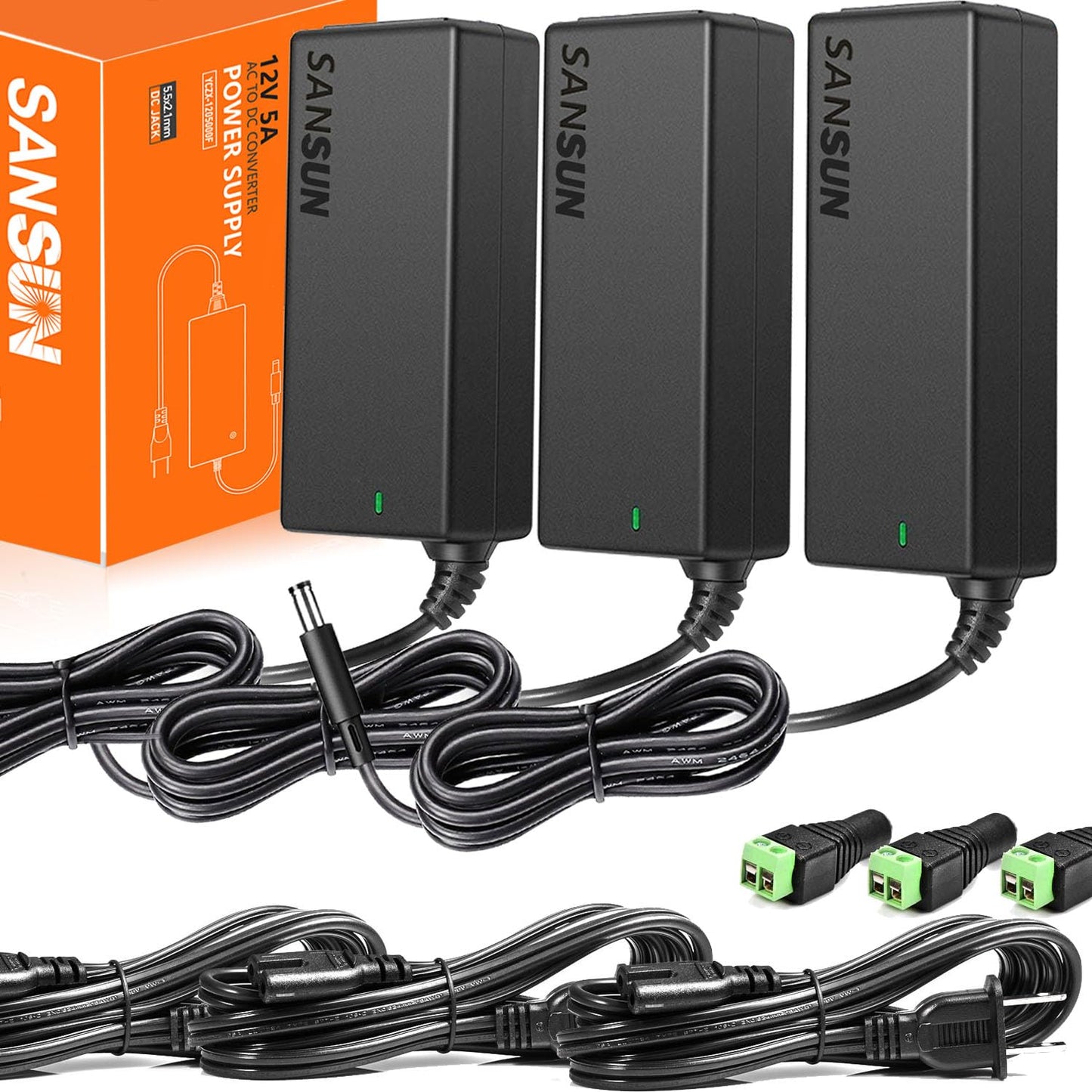 12V 5A Power Supply, AC 120V to DC12V 5.5x2.1mm Jack Converter, 12 Volt LED Driver 60W Adapter Transformer for Strip Lights, Surveillance Cameras, External HDD, Monitor, CCTV (Pack of 1)