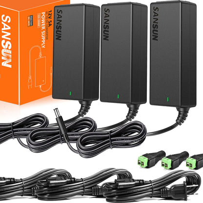 12V 5A Power Supply, AC 120V to DC12V 5.5x2.1mm Jack Converter, 12 Volt LED Driver 60W Adapter Transformer for Strip Lights, Surveillance Cameras, External HDD, Monitor, CCTV (Pack of 1)