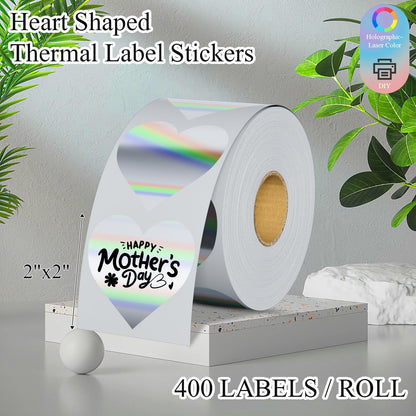 2 Inch Circle Holographic Thermal Label 400pcs Thermal Printer Stickers, Silver Printable Thermal Label for Small Business Logo Design Waterproof Round Stickers Roll