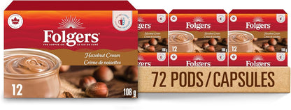 Folgers Classic Roast Medium Coffee Pods, Single Serve One Cup Pods made with Arabica Beans for Hot or Iced Drinks, 12 Count (Pack of 1)