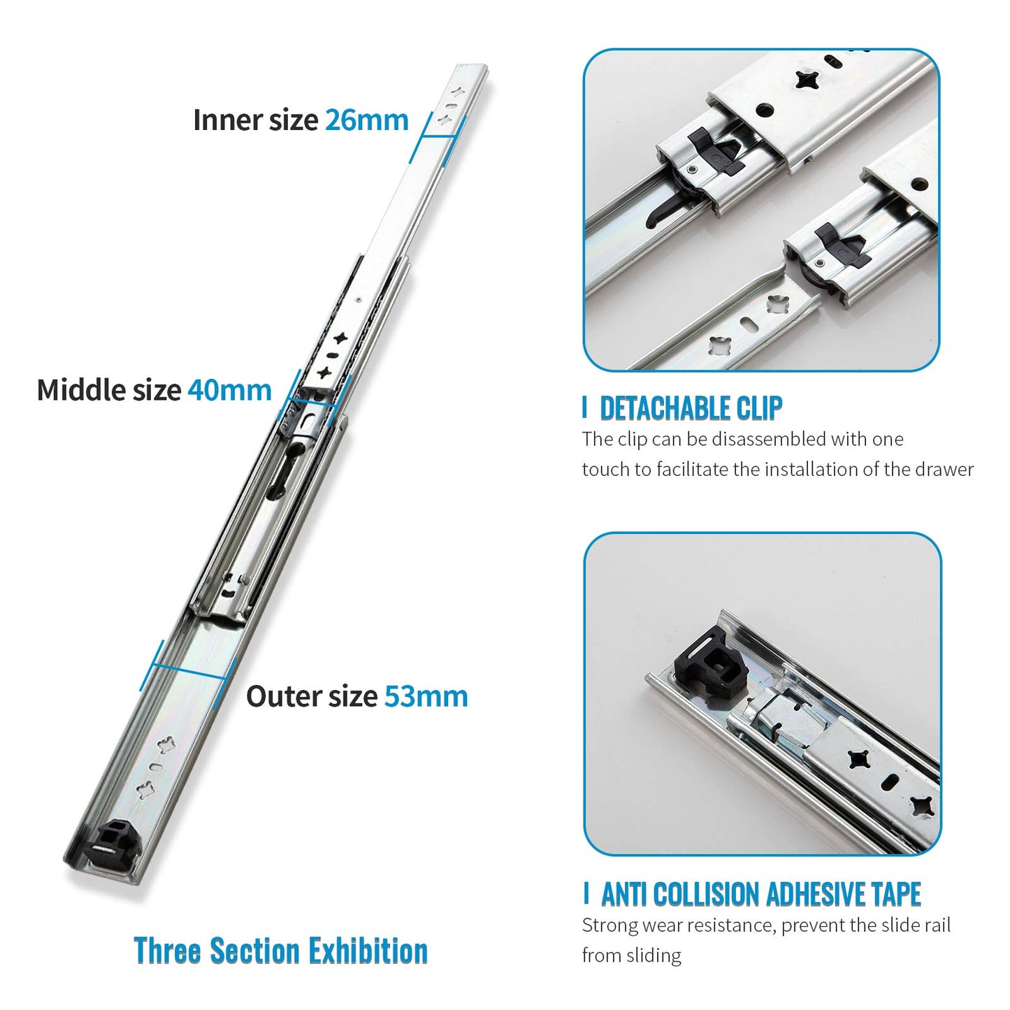SHUHANG Heavy Duty Drawer Slides Full Extension 12 14 16 18 20 22 24 26 28 30 32 34 36 38 40 Inch (51mm -Without Lock, 34 inch)