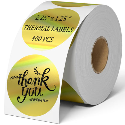2 Inch Circle Holographic Thermal Label 400pcs Thermal Printer Stickers, Silver Printable Thermal Label for Small Business Logo Design Waterproof Round Stickers Roll