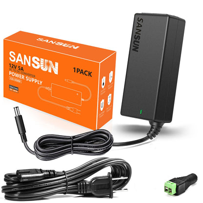 12V 5A Power Supply, AC 120V to DC12V 5.5x2.1mm Jack Converter, 12 Volt LED Driver 60W Adapter Transformer for Strip Lights, Surveillance Cameras, External HDD, Monitor, CCTV (Pack of 1)