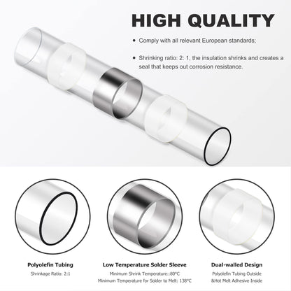 280PCS White Solder Seal Wire Connectors, AWG 26-24 Marine Grade Waterproof Solder Wire Connectors, Insulated Heat Shrink Butt Connectors (Shrink Ratio: 2:1)