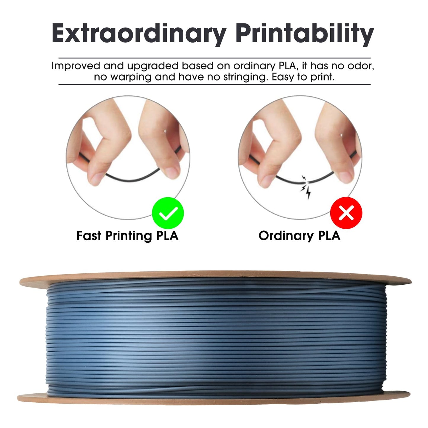 eSUN PLA Filament 1.75mm, PLA Basic 3D Printer Filament Dimensional Accuracy +/- 0.05mm, 1KG Spool (2.2 LBS) Speedy PLA Filament for 3D Printers, Grey