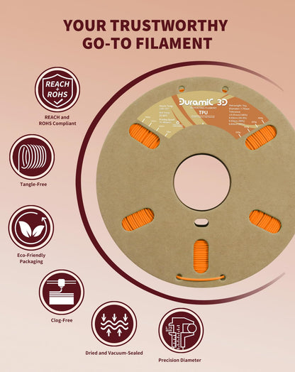 DURAMIC 3D TPU Filament 1.75mm Black, TPU Flexible Filament 95A, Soft TPU 3D Printing Filament, 1kg Spool, Dimensional Accuracy +/- 0.05mm, Black 1 Pack