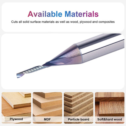 SpeTool 1/4 Shank Single Flute Router Bit with Extra Long Life Coating ,Solid Carbide O Flute End Mill Spiral Upcut Bit for CNC Aluminum Cutter