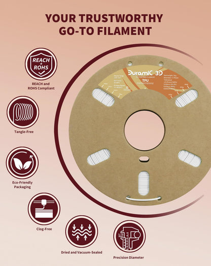 DURAMIC 3D TPU Filament 1.75mm Black, TPU Flexible Filament 95A, Soft TPU 3D Printing Filament, 1kg Spool, Dimensional Accuracy +/- 0.05mm, Black 1 Pack
