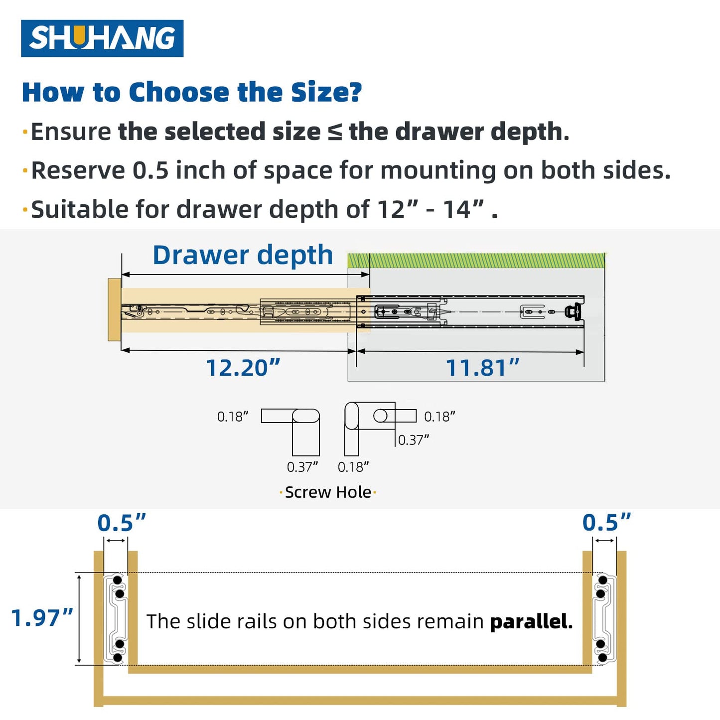 SHUHANG Heavy Duty Drawer Slides Full Extension 12 14 16 18 20 22 24 26 28 30 32 34 36 38 40 Inch (51mm -Without Lock, 34 inch)