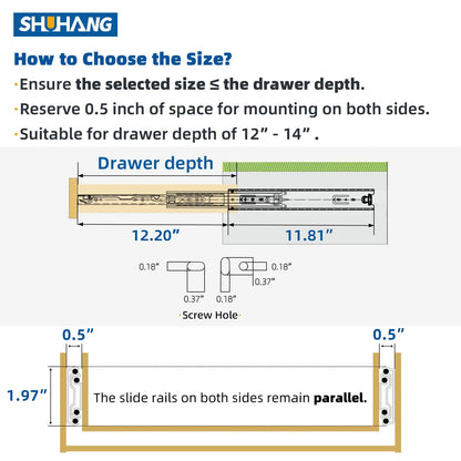 SHUHANG Heavy Duty Drawer Slides Full Extension 12 14 16 18 20 22 24 26 28 30 32 34 36 38 40 Inch (51mm -Without Lock, 34 inch)