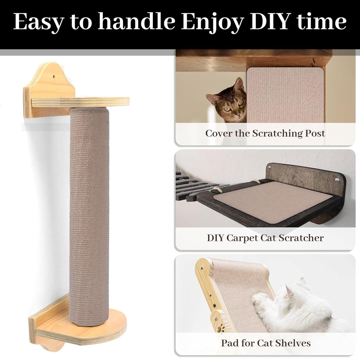 Cat Scratching Mat, 78.7"x15.8" Self-Adhesive Scratch Furniture Couch Protector, Trimmable Wall Climbing Carpet Pad Rug Replacement for Cat Tree (Khaki - 1 Pack, 78.7"x15.8")