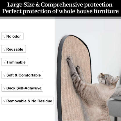 Cat Scratching Mat, 78.7"x15.8" Self-Adhesive Scratch Furniture Couch Protector, Trimmable Wall Climbing Carpet Pad Rug Replacement for Cat Tree (Khaki - 1 Pack, 78.7"x15.8")