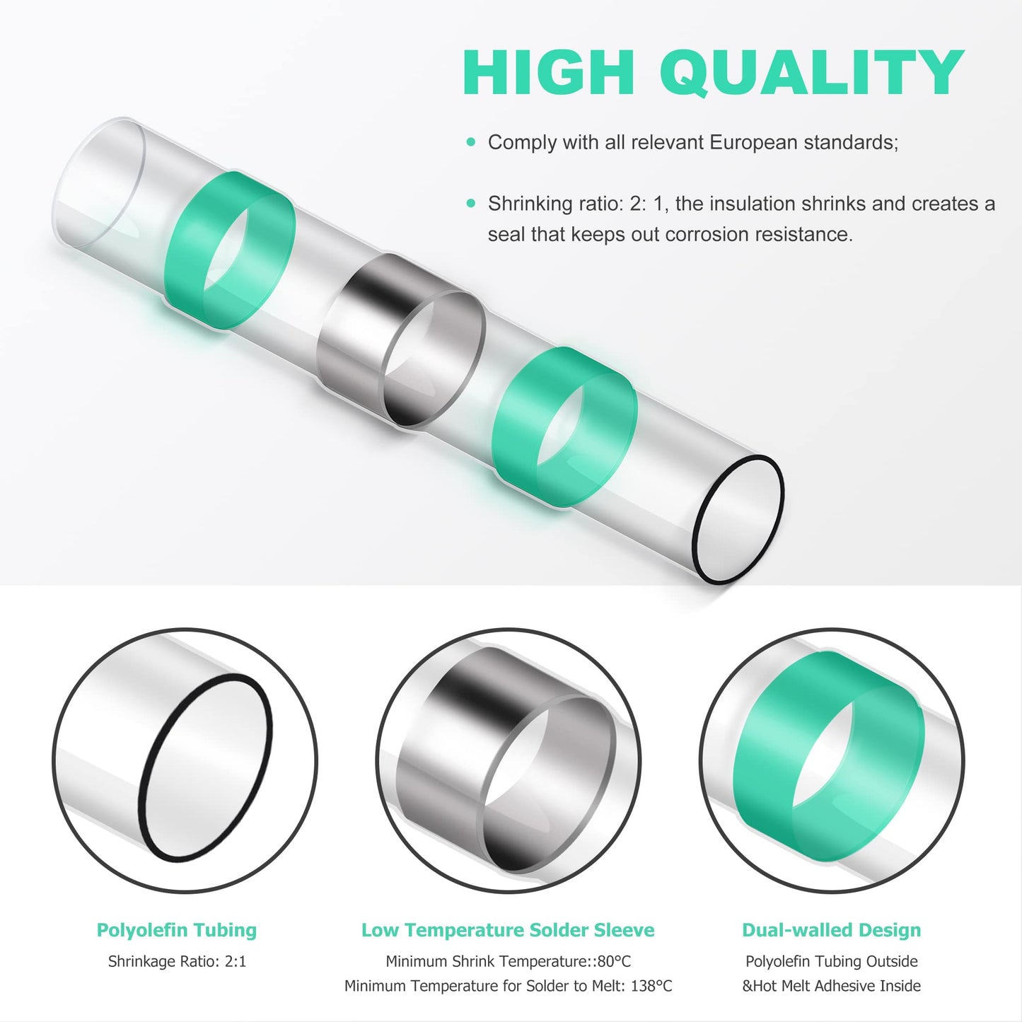 280PCS White Solder Seal Wire Connectors, AWG 26-24 Marine Grade Waterproof Solder Wire Connectors, Insulated Heat Shrink Butt Connectors (Shrink Ratio: 2:1)